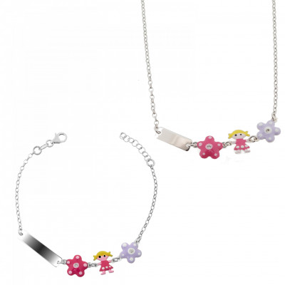 Orphelia® 'Dahlia' Enfant Argent Set: Bracelet + Necklace - Argent SET-7147