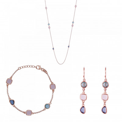 Orphelia® 'Euphemia' Femmes Argent Set: Collier + Bracelet + Boucles d'oreilles - Rosé SET-7411