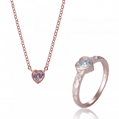Orphelia® 'Nora' Femmes Argent Set: Necklace + Ring - Rosé SET-7435