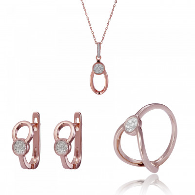 Orphelia® 'Gigi' Femmes Argent Set: Necklace + Earrings + Ring - Rosé SET-7439