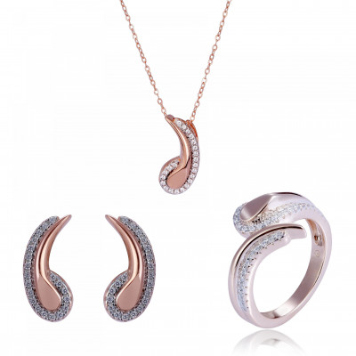 Orphelia® 'Tilou' Femmes Argent Set: Necklace + Earrings + Ring - Rosé SET-7441