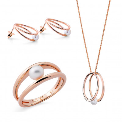 Orphelia® 'Heloise' Femmes Argent Set: Necklace + Earrings + Ring - Rosé SET-7509