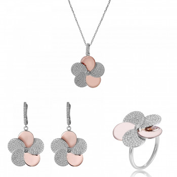 Orphelia® 'Fioni' Femmes Argent Set: Necklace + Earrings + Ring - Argent/Rose SET-7452
