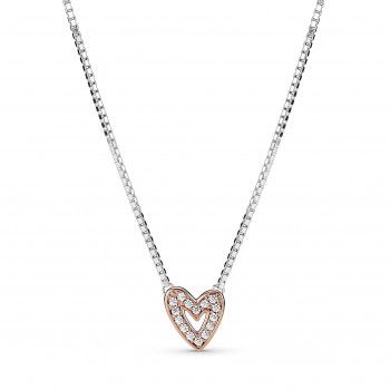 Pandora® 'Freehand Heart' Femmes Argent Collier avec pendentif - Argent/Rose 380089C01-45